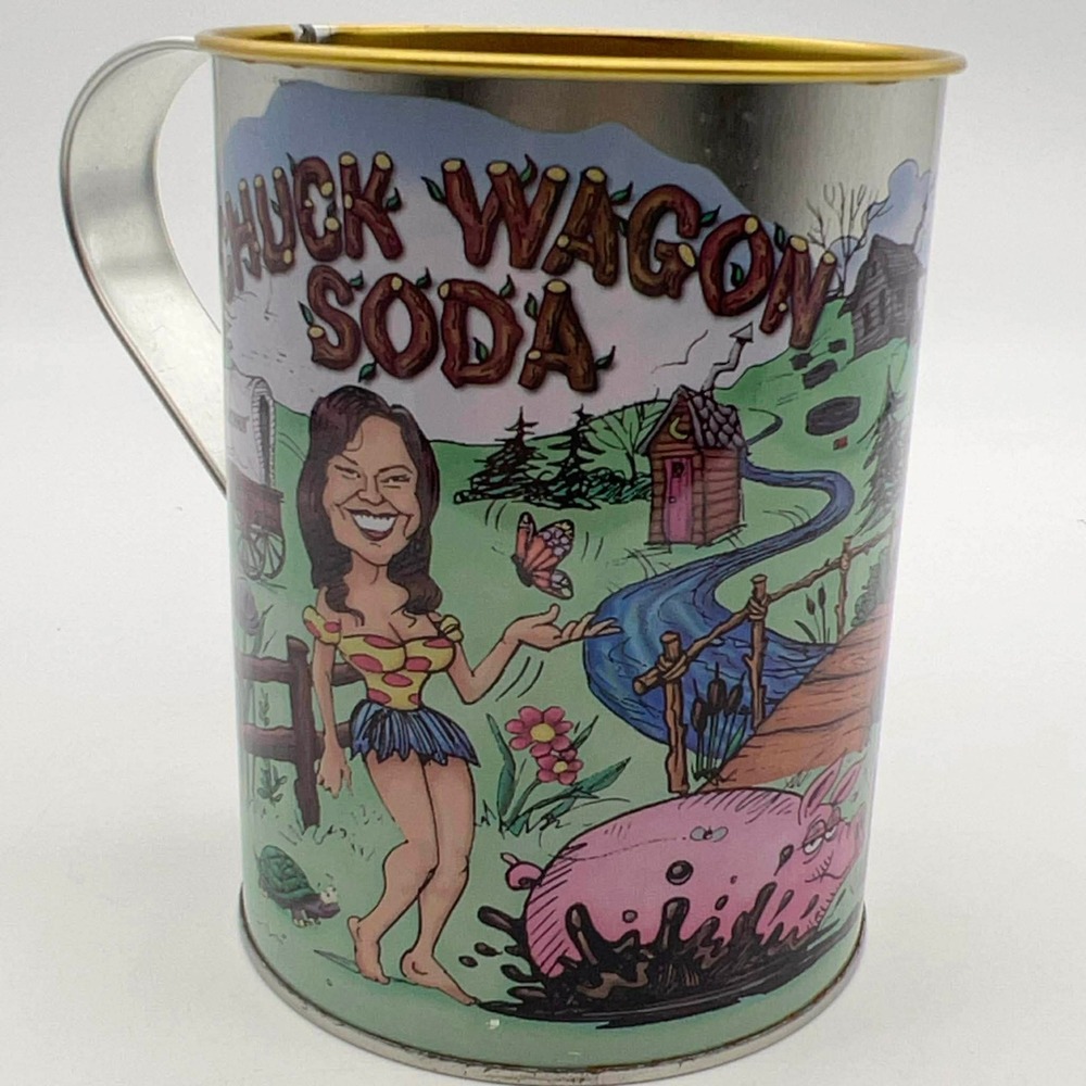 Chuck Wagon Soda‎ Collectible Tin Mug Metal Cup Cartoon Graphic Rustic Scene